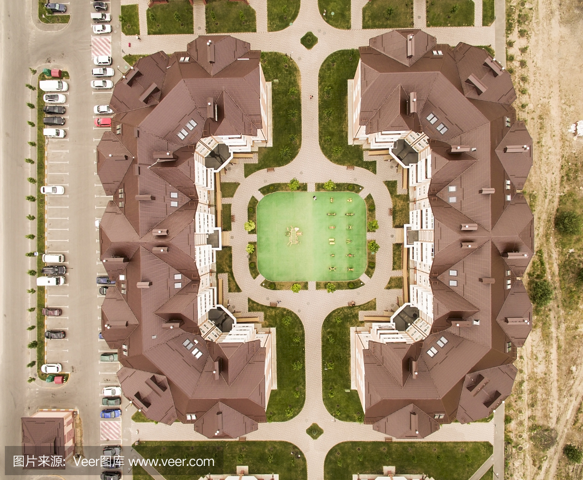 城市庭院,高层建筑,俯视图